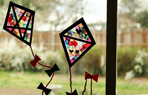 Colorful Stained Glass Kites Window Display - Make and Takes