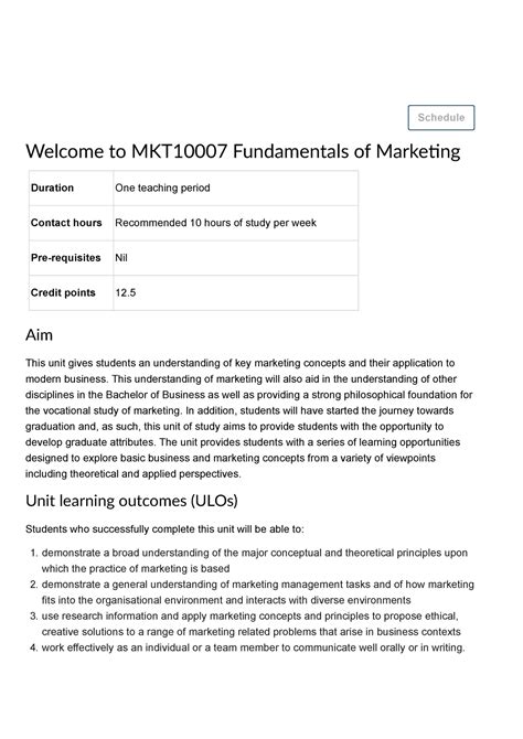 Syllabus For Fundamentals Of Marketing Welcome To Mkt10007