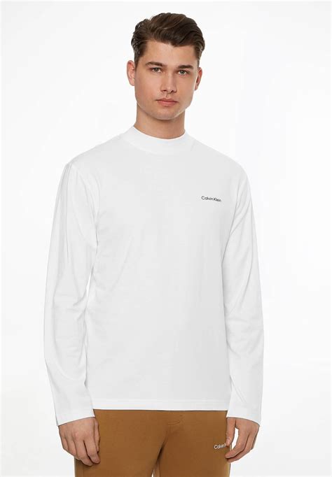 Calvin Klein Micro Logo Mock Neck Long Sleeved Top Bright White