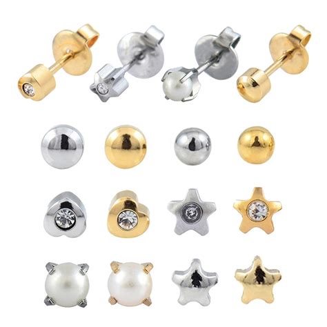 Pairs Surgical Steel Ear Piercing Studs Mixed Colors Crystal