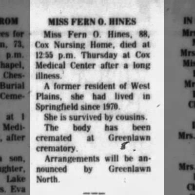 Obituary For Fern O Hines Aged 88 Newspapers