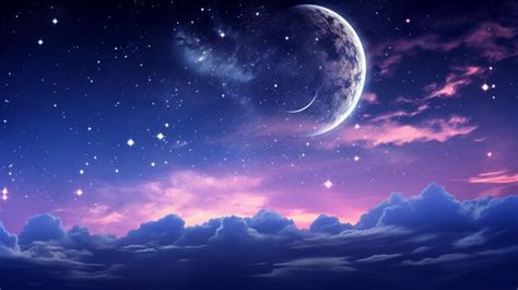 Premium AI Image | Beautiful crescent moon sky galaxy angel high resolution Ai generated art