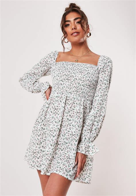 Cream Ditsy Floral Milkmaid Mini Dress Missguided Australia Mini