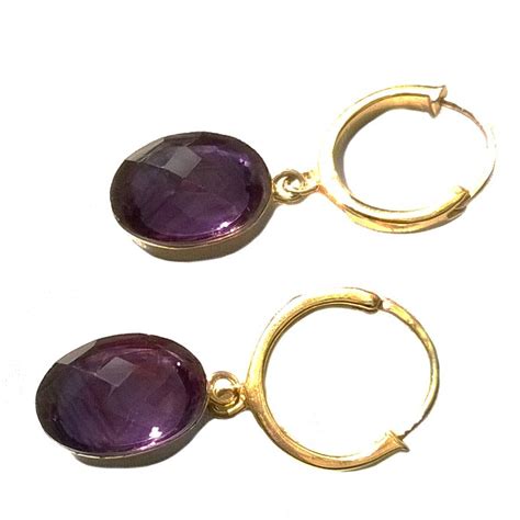 Amethyst Gemstone Earrings Gold Hoop By Amara Amara