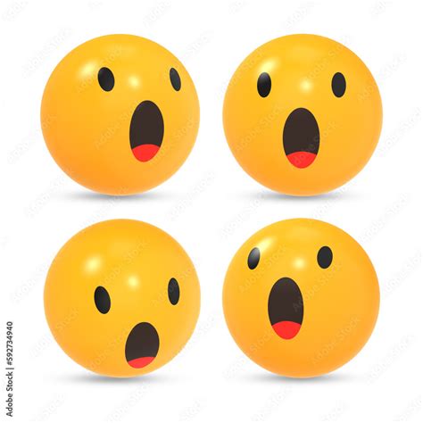 3D Rendered Wow Emoji Reaction Icon With Different View Stock