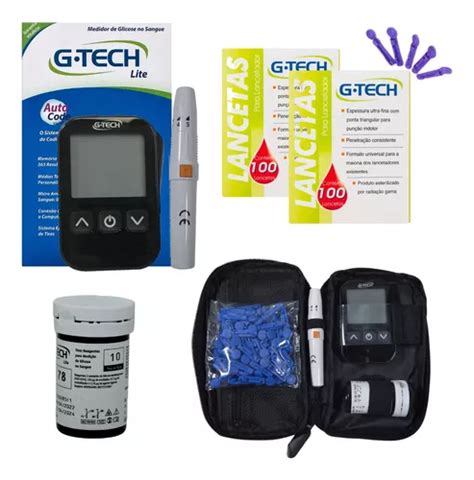 Kit Glicose Medidor G tech Lite 200 Lancetas Glicemia Frete grátis