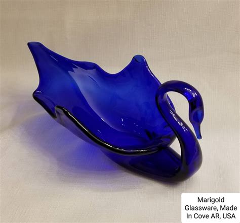 Hand Blown Glass Swan Candy Dish Bowl Cobalt Blue By Hamonartglass Etsy