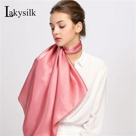 Lakysilk 100 Real Silk Scarf Women Vintage Ladies Solid Smooth Square