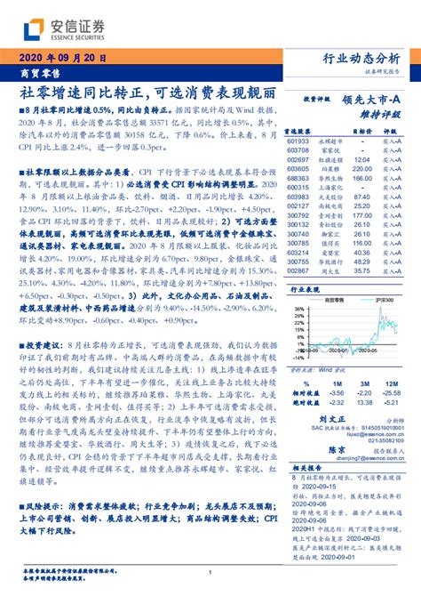 商贸零售行业：社零增速同比转正，可选消费表现靓丽 20200920pdf 先导研报