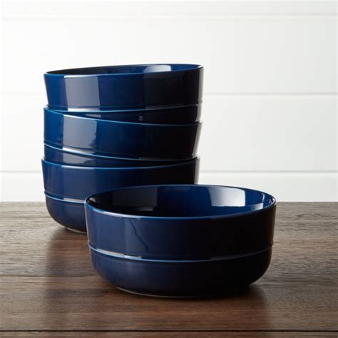 Hue Navy Blue Bowls Set Of Four Crate And Barrel