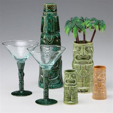 Ceramic Tiki Themed Decanter Martini Glasses Shot Glasses And More