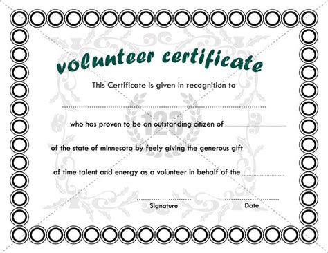 Volunteer Award Certificate Template Templates Example