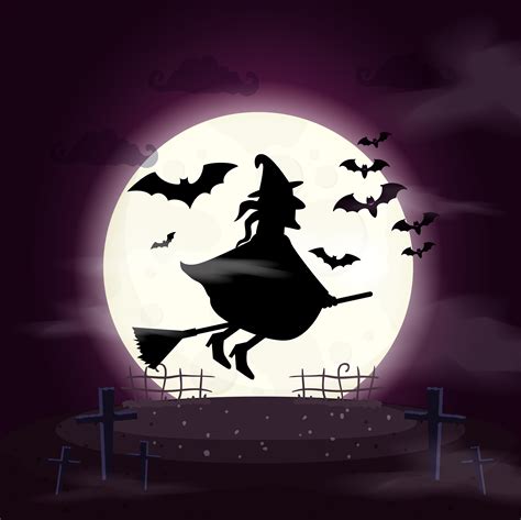 witch flying in broom scene halloween 3169332 Vector Art at Vecteezy