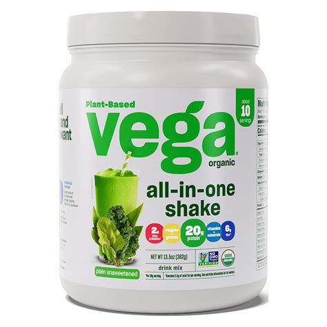 Vega One Organic All In One Shake Plain Unsweetened 13 5 Oz 10 Servings