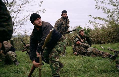 Chechen Rebels During A Russian Helicopter Attack Near Goragorsk