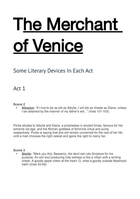 Merchant Of Venice Techniques The Merchant Of Venice Some Literary