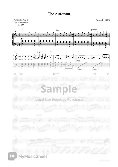 JIN BTS The Astronaut Piano Sheet Sheets By Pianella Piano