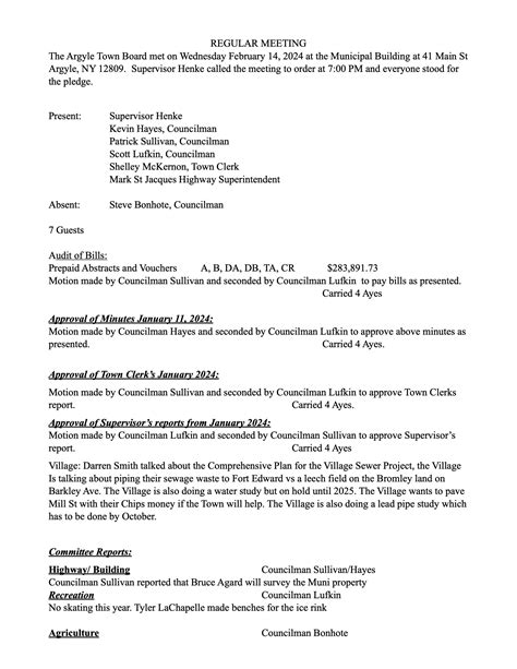 February 2024 — Town of Argyle, NY