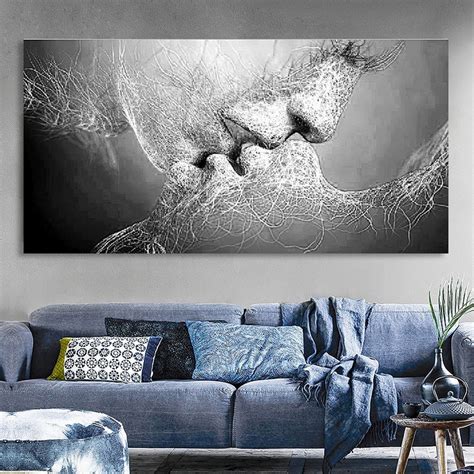 Black White Love Kiss Abstract Art On Canvas Painting Wall Art