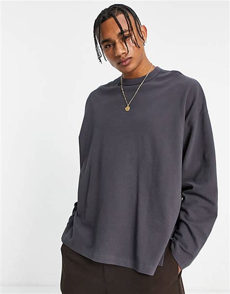 Asos Design Long Sleeve Oversized Pique T Shirt With Side Splits In