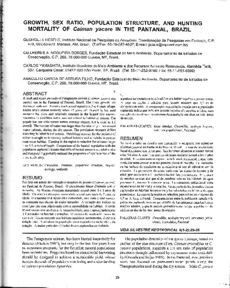 Pdf Growth Sex Ratio Population Structure And Hunting Mortality Of