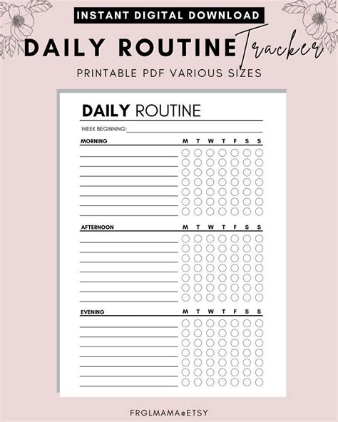 Paper Party Supplies Printable Daily Routine Habit Tracker Letter