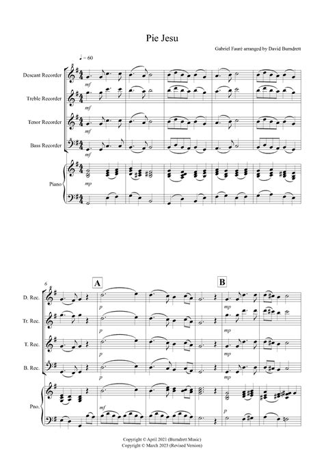 Pie Jesu From Requiem For Recorder And Piano Arr David Burndrett