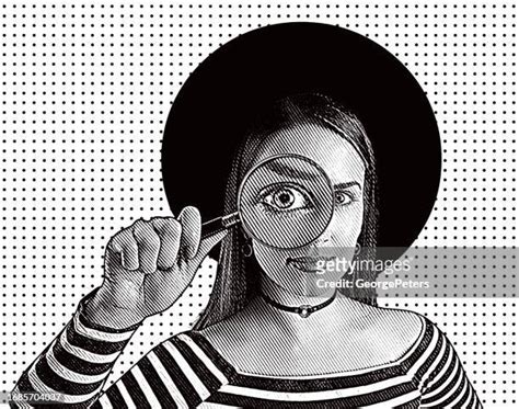 Female Hand Holding Magnifying Glass With Large Eye High Res Vector