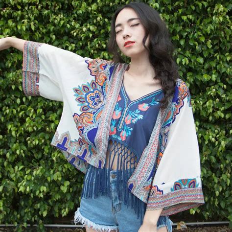 Tribal Print Blouses Japanese Traditional Kimonos Tops New Arrival