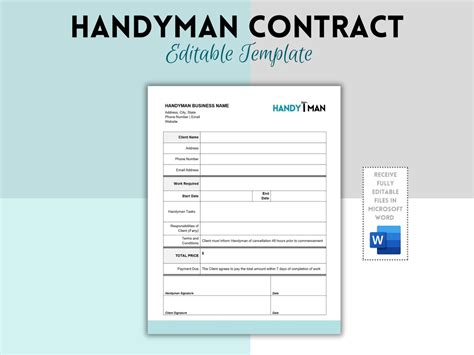 Handyman Contract Template, Handyman Service Agreement, Handyman Form ...