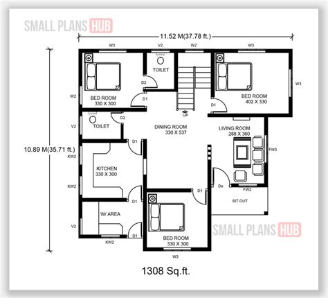 Kerala Style Three Bedroom Single Floor House Plans Under Sq Ft