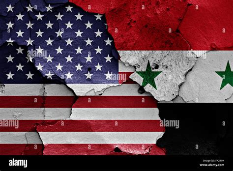 Flags Of USA And Syria Painted On Cracked Wall Stock Photo Alamy