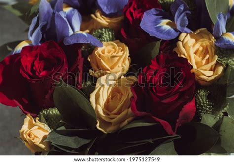 Mixed Color Roses Bouquet Closeup Photography Stock Photo 1975127549 ...