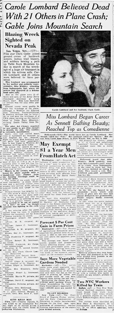 Carole Lombard dies in 1942 plane crash - Newspapers.com™