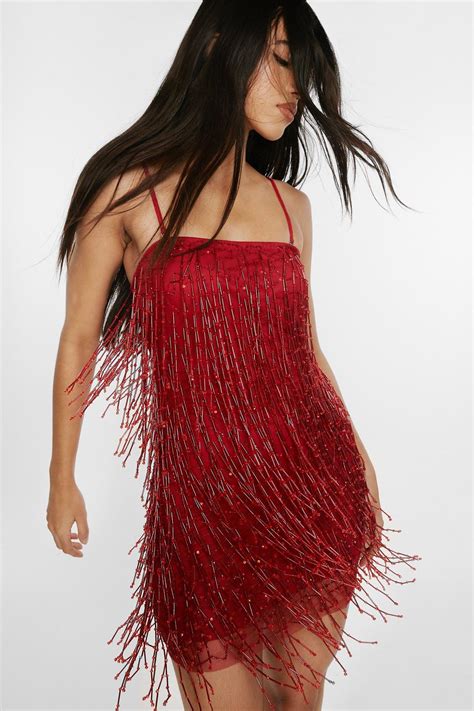 Tassel Beaded Bandeau Mini Dress Nasty Gal