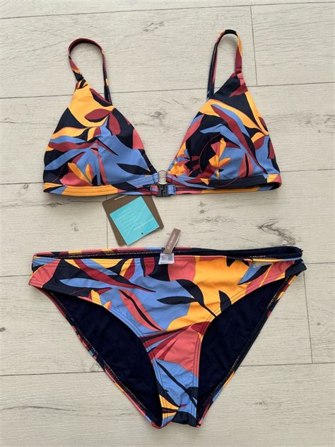 Sunseeker Size Cup C D Leaf Print Triangle Bikini Set Top Bottom