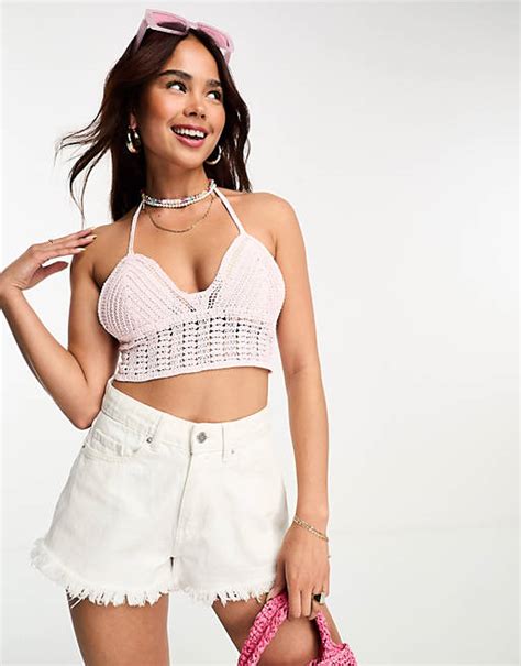 Pimkie Crochet Bralet Top In Pink Asos