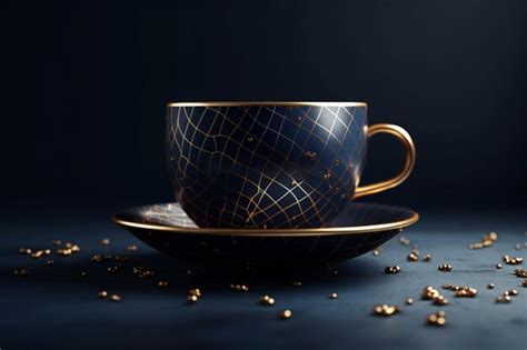 Premium AI Image | A cup of coffee with gold glitters on a saucer.