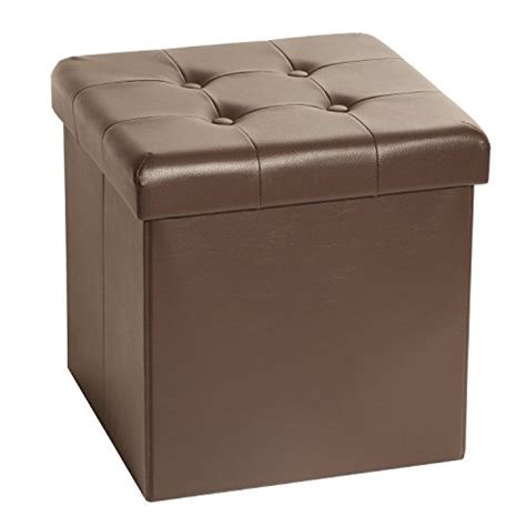 Seville Classics Foldable Faux Leather Storage Ottoman Espresso