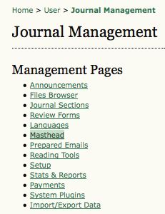 Masthead Open Journal Systems