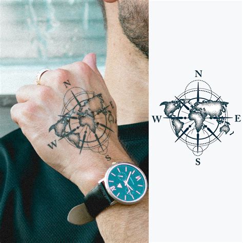 World Map and Compass | Semi-Permanent Tattoo - Not a Tattoo