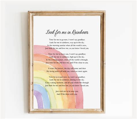 Look For Me In Rainbows Funeral Poem Memorial Gift Loved Etsy