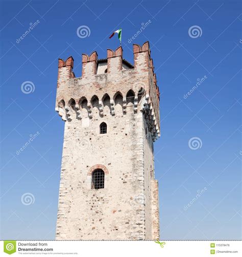 Tower of Scaliger Castle in Sirmione. Garda Lake - Travel Destination in Italy. Stock Photo ...