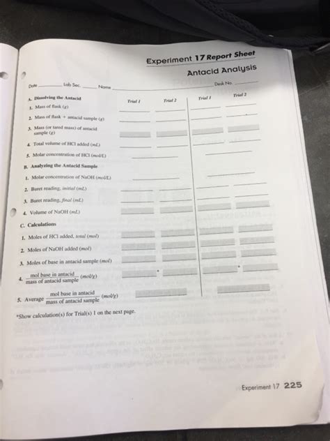 Solved Experiment 17 Report Sheet Antacid Analysis A Diss Chegg