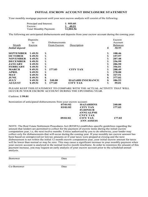 Escrow Disclosure Statement Fill Online Printable Fillable Blank