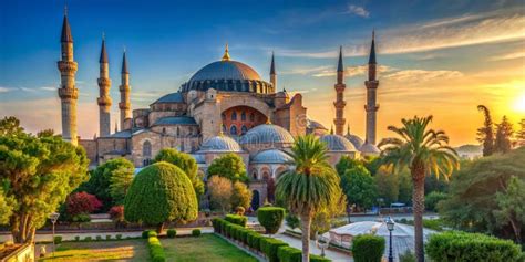 Famous Hagia Sophia Mosque In The Summer Morning Sun Rays View From