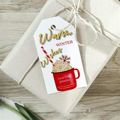 Editable Hot Chocolate Gift Tag Warm Wishes Tag Christmas Tag Hot Cocoa Gift Tag Holiday