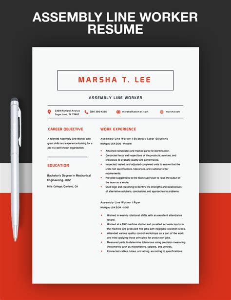 Assembly Line Worker Resume in Word, Pages - Download | Template.net