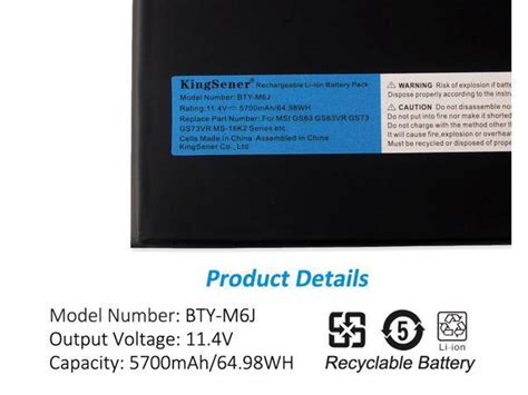 Kingsener Bty M J Laptop Battery For Msi Gs Vr Gs Vr Rf Us Bp