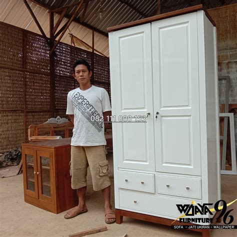 Lemari Baju Pakaian 2 Pintu Minimalis Putih Modern Wijaya 96 Furniture